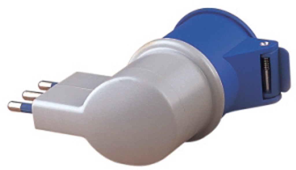 Adattatore di sistema MAURER PLUS da spina 2P+T 16A 250V 90°- 1 presa 2P+T CEE 16A 250V blu - IP44