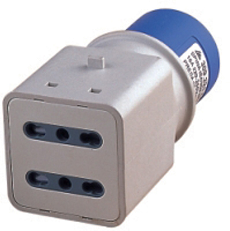 Adattatore di sistema MAURER PLUS da spina 2P+T CEE 16A 250V blu - a 2 prese 2P+T 16A bipasso - IP44