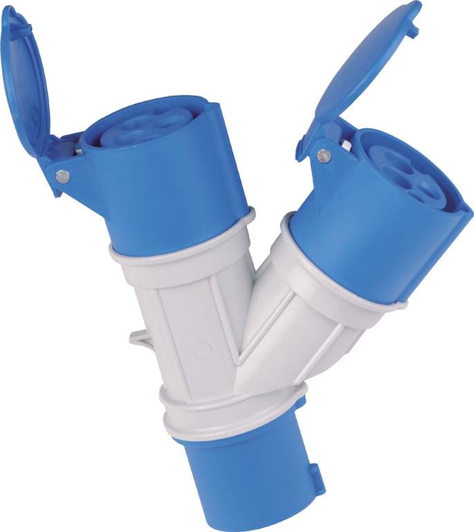 Adattatore industriale MAURER PLUS - 1 spina 2P+T 230V IP44 blu - 2 prese 2P+T 16A CEE 230V IP44 blu