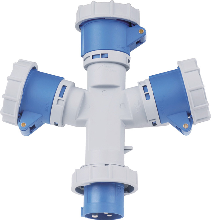 ADATTATORE INDUSTRIALE MULTIPLO SPINA CEE BLU + 3 PRESE CEE BLU IP67 16A 230V