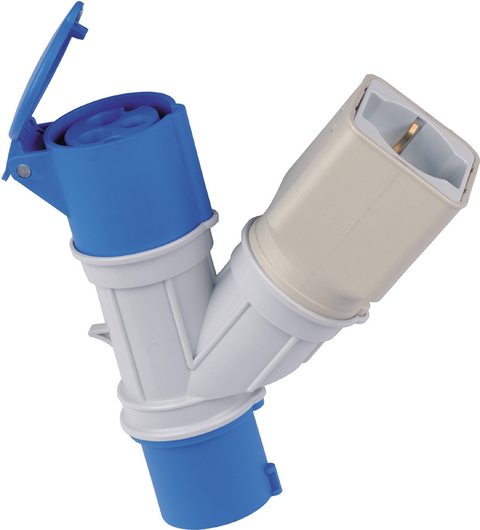 ADATTATORE INDUSTRIALE MULTIPLO SPINA CEE BLU + PRESA CEE + SCHUKO IP44 16A 230V