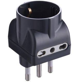 ADATTATORE TRIPLO 16A 2 PRESE BIPRESE E 1 SCHUKO COLORE NERO