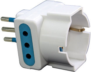 Adattatore triplo MAURER - spina 2P+T 10A - 2 prese 2P+T 10A + 1 presa Schuko
