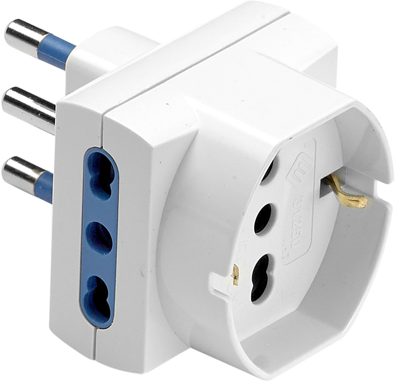 Adattatore triplo MAURER spina 16A 2P+T - 2 prese 16A bipasso + 1 presa Schuko bipasso P40 - colore bianco.