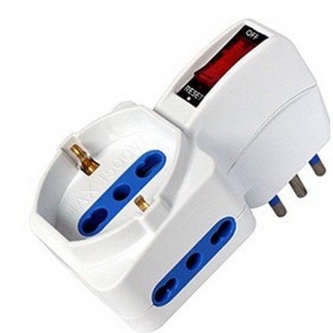 ADATTATORE TRIPLO VERTICALE SPINA 10A CON INTERRUTTORE SALVASPAZIO