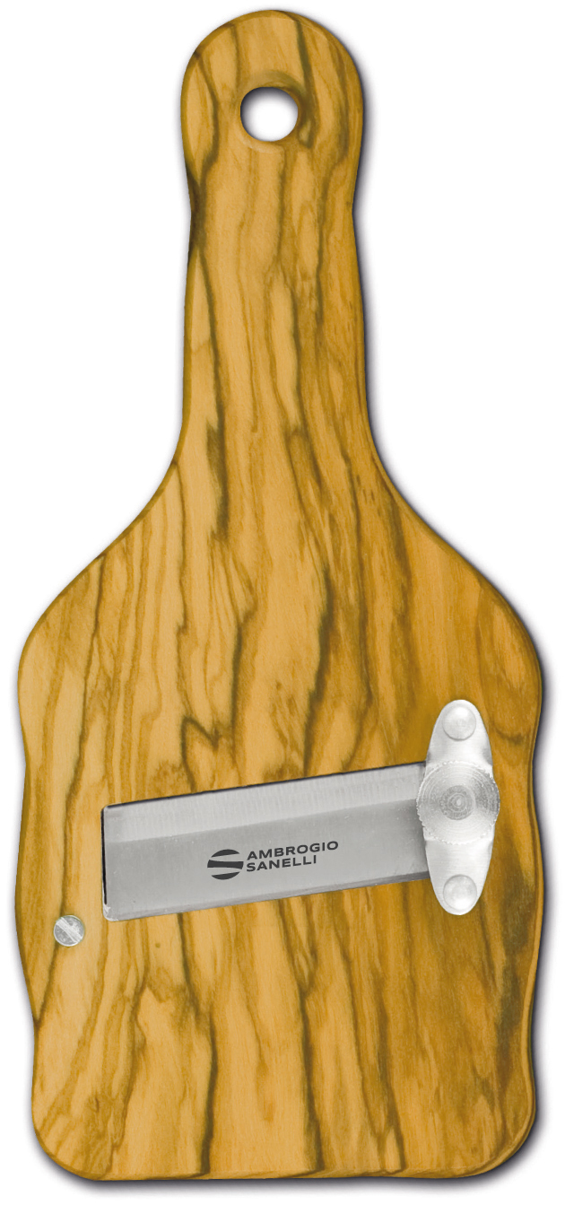 AFFETTATARTUFI INOX CORPO IN LEGNO DI ULIVO, LAMA LISCIA IN ACCIAIO INOX CON REGOLATORE DI TAGLIO DA 0,2MM A 3MM SANELLI