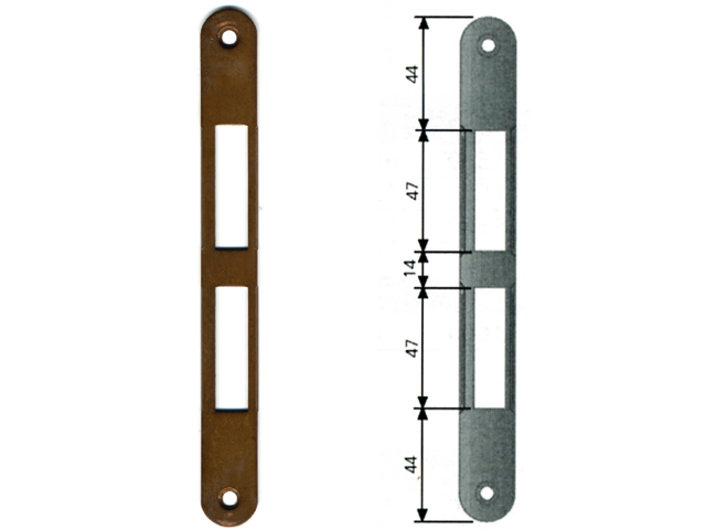 AGB Incontro B01000.01 per serratura da infilare L mm.22x H mm.196 bordo tondo, in acciaio. OTTONE