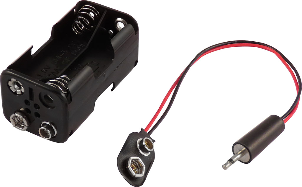 Alimentatore d'emergenza tipo maschio con cavetti e jack per casseforti elettroniche