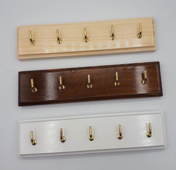 ASSICELLA IN LEGNO 5 GANCI APPENDIABITO / CHIAVI CON ADESIVO VARI COLORI