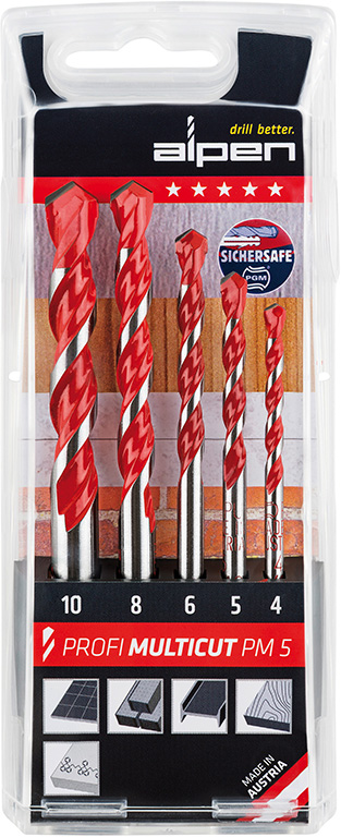 Assortimento di 5 pz punte universali ALPEN Profi Multicut art. PM5 con codolo cilindrico - diam. 4,5,6,8,10 mm