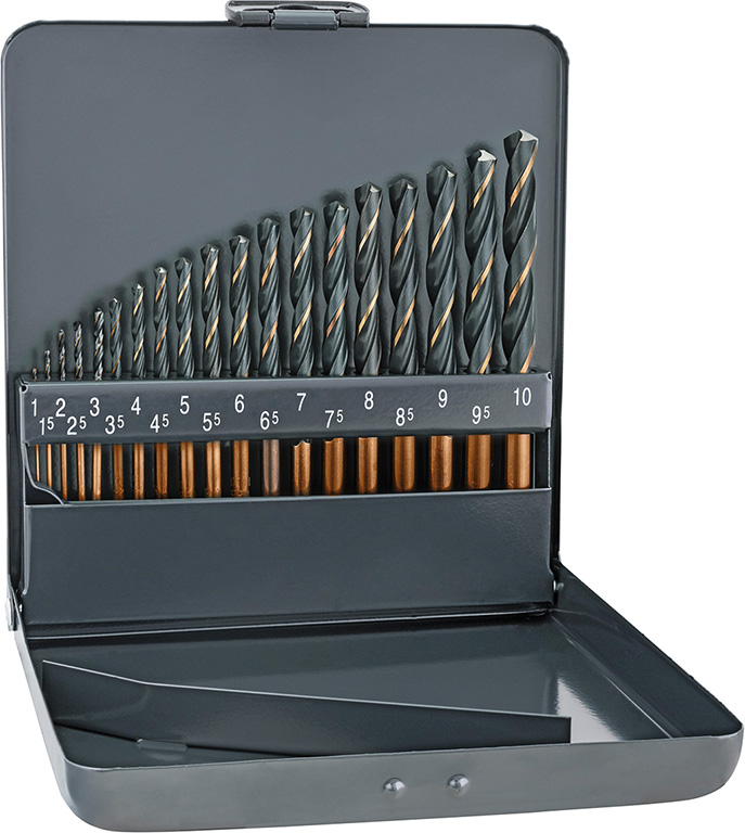 Assortimento di pz 19 punte cilindriche per metallo  HSS DIN 338 ALPEN Sprint Master art. KM19 -  1,0~10,0 x 0,5 mm - universale