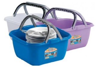 BACINELLA BAGNO QUADRATA  IN PLASTICA CON MANICO CM35X35X18H 13LT. Modello IDRA. Colori Assortiti VERDE / BIANCO / BLU