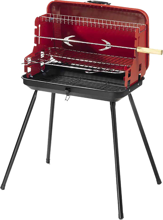 Barbecue a carbone rettangolare a valigetta in acciaio verniciato completo di coperchio - mod. 28-46 - griglia di cottura in acc