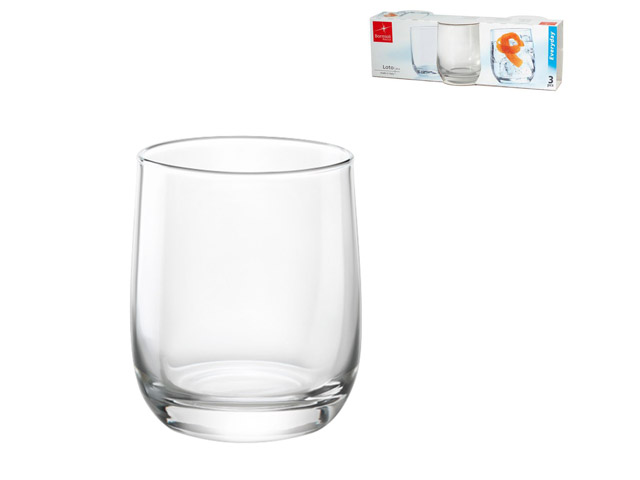 Bicchieri acqua in vetro trasparente SET DA 3 PZ, linea Loto. Lavabili in lavastoviglie.19 cl - 6 1/2 ozh 80 mm - 3 1/4Ø 69 mm -
