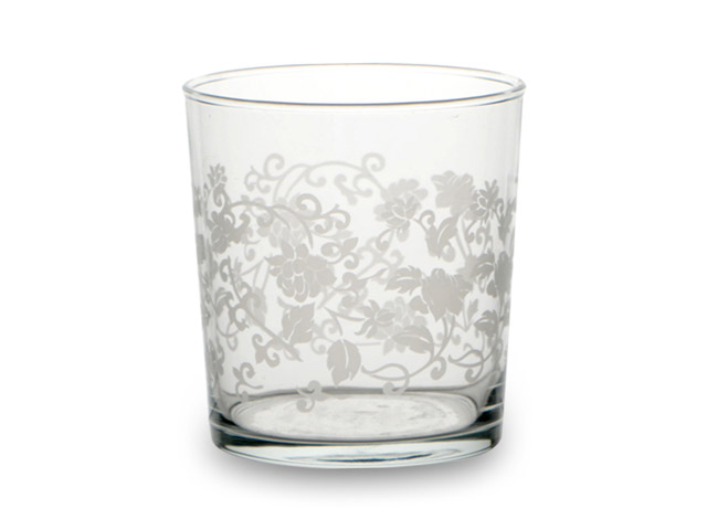 BICCHIERI PROVENCEConfezione da 6 bicchieri per acqua in vetro trasparente, con decoro botanico. Linea Provence.