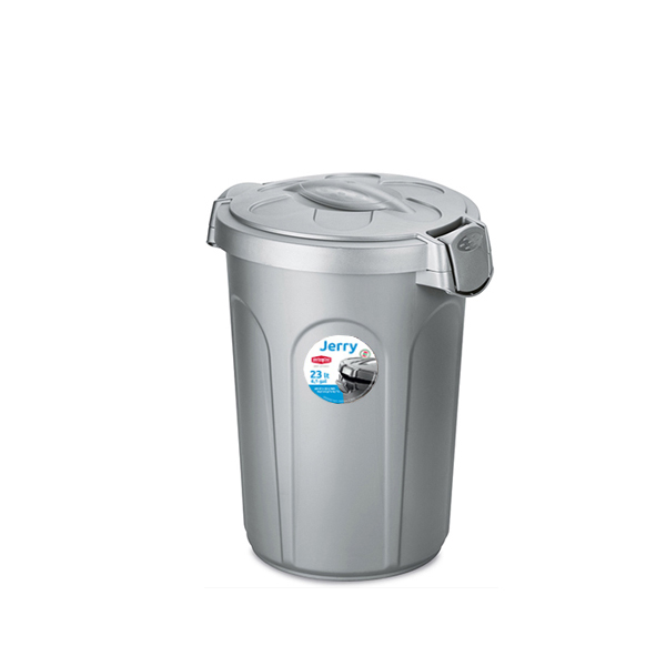 Bidone Jerry 23 lt. COLORE ARGENTO Contenitore in plastica con coperchio e clip di aggancio.Dimensioni: cm 37x32x46hCapacità: 23