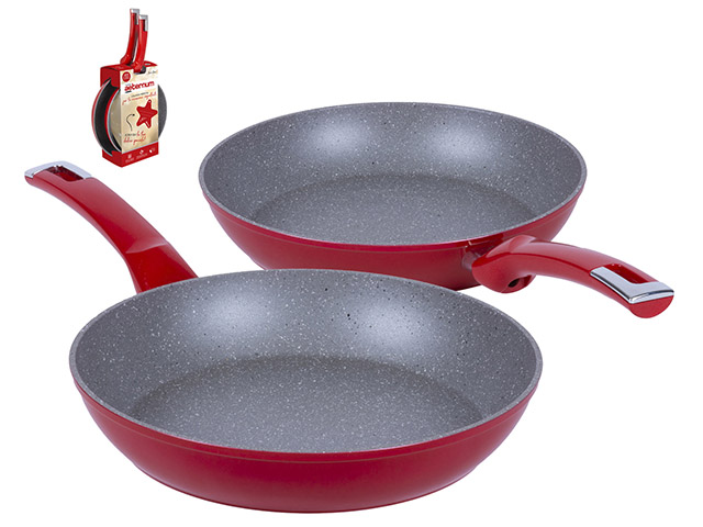 BIS PADELLE 24/28CM SPARKLING RED. Bis padelle antiaderente. Corpo coniato ad elevato spessore. Prodotto adatto all' induzione g