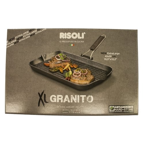 BISTECCHIERA ANTIADERENTE ALLUMINIO RETTANGOLARE GRANITO CON MANICO 26X43CM XL  RISOLI'