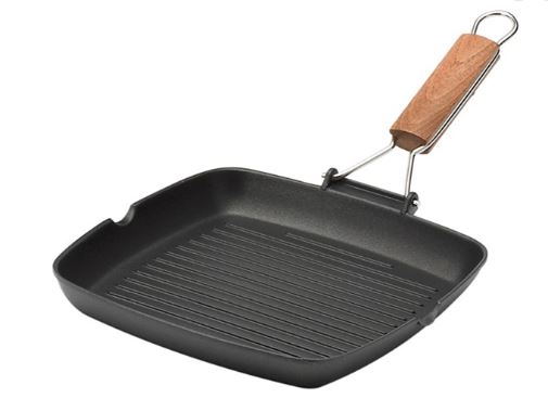 BISTECCHIERA GRATELLA RISOLI' 26X26CM CON MANICO IN LEGNO PIEGHEVOLE