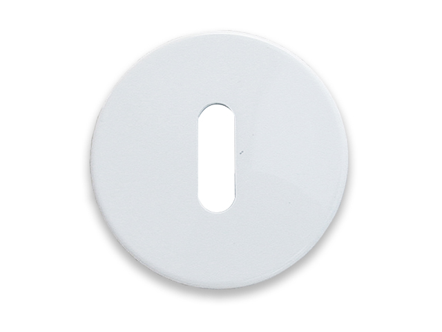 Bocchetta tonda BIANCA in nylon con foro Patent, serie Minny. Diametro mm.50, spessore mm.7. Colore bianco.