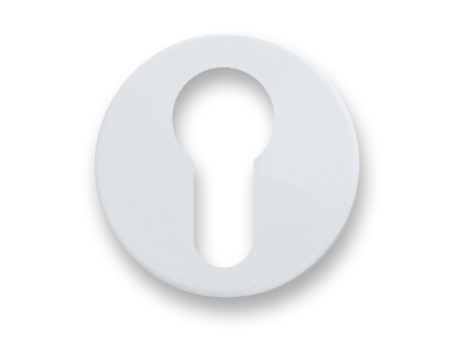 Bocchetta tonda in nylon con foro Yale, serie Minny. Diametro mm.50, spessore mm.7. Colore bianco