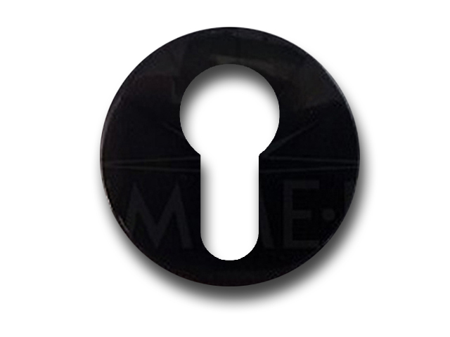 Bocchetta tonda in nylon con foro Yale, serie Minny. Diametro mm.50, spessore mm.7. Colore nero.