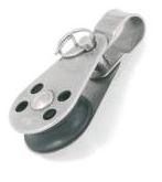 Bozzello semplice con staffa, perno rimovibile e puleggia di nylon MM 26, aisi 304 / A2