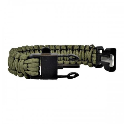 BRACCIALETTO SURVIVAL 3 IN 13 MT CIRCA DI CORDAACCIARINO E RASCHIETTOFISCHIETTOCOLORE olive drab