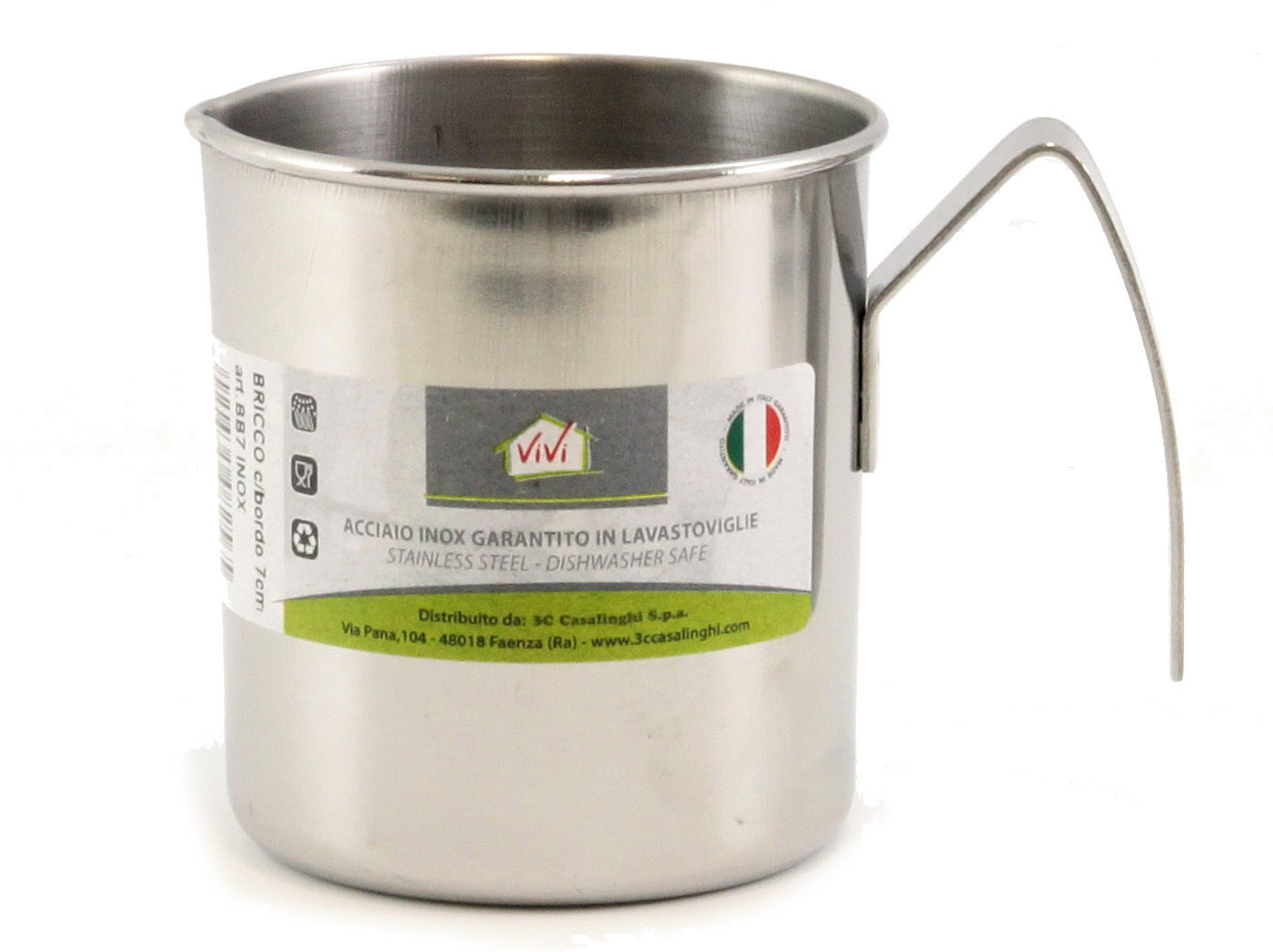 BRICCO VIVI CM 10. Bricco cilindrico bollilatte Vivi in acciaio inox 18/10. Lavabile in lavastoviglie.