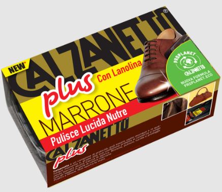 CALZANETTO SCARPE PLUS MARRONE con Lanolina.  Trattamento ravvivante del colore, idratante e lucidante pelle.