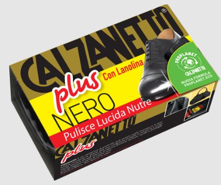 CALZANETTO SCARPE PLUS NERO con Lanolina.  Trattamento ravvivante del colore, idratante e lucidante pelle.