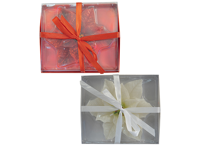 CANDELA STELLA DI NATALE. Candela a forma di stella di Natale colori bianco e rosso. H 4,5x Ø 11 cm.