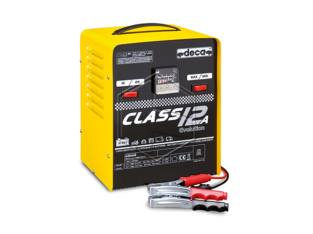 Caricabatteria tradizionale compatto portatile. E' fornito completo di connettori pinze. Idoneo per batterie automotive al Pb (W