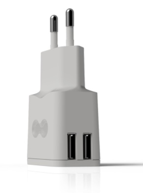 CARICATORE CON 2 PRESE USB. Presenza di sezionatore (protegge da sovratemperatura, sovratensione e sovracorrente). 2,4 AMP/5V