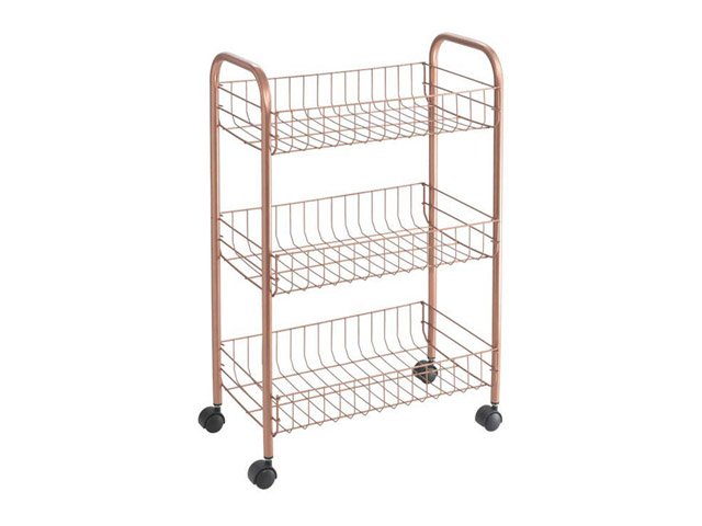 CARRELLO 3 PIANI LUGANO COPPERScaffaletto 3 piani smontabile, cm.41x23x63 Polytherm Lugano Copper. In filo ferro doppia plastifi