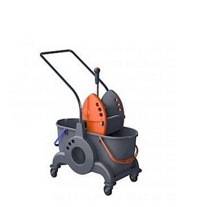 CARRELLO GIOTTO 2 VASCHE LT50,In plastica ReUse con 2 secchi 25lt in PP, strizzatore Prexa, ruote Ø80mm in metallo.Maniglia cent