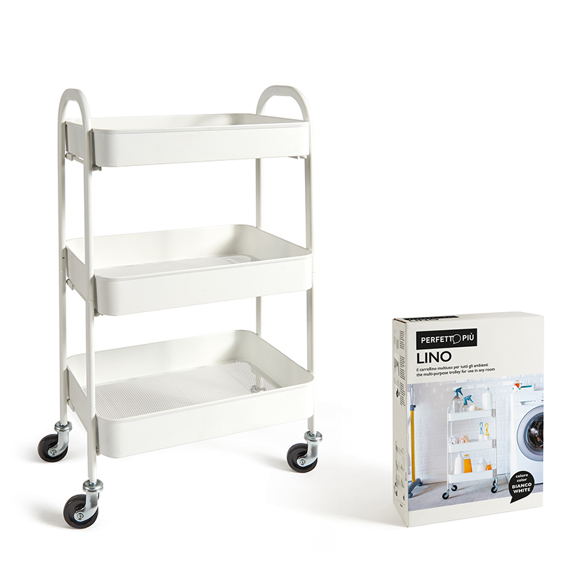 CARRELLO METALLO LAVANDERIA CON RUOTE BIANCO LINO ART. 16860 PERFETTO