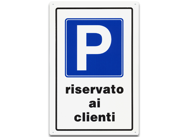 Cartello PARCHEGGIO RISERVATO AI CLIENTI in plastica. Dimensioni: 300x200 mm.