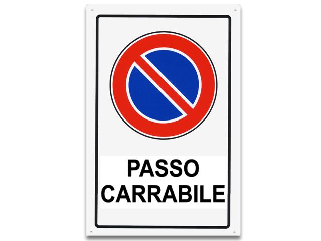 Cartello PASSO CARRABILE in plastica. Dimensioni: 300x200 mm.