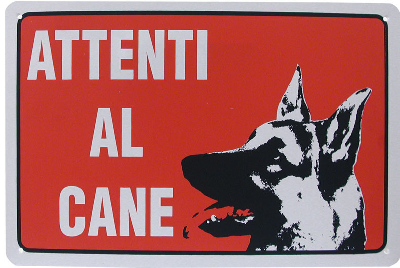 CARTELLO ROSSO PLASTICA ATTENTI AL CANE 30X20