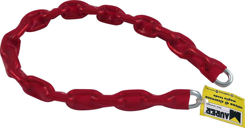 Catena di sicurezza mm7,5x60  MAURER - a maglia tonda - in acciaio cementato zincocromato - con guaina antigraffio