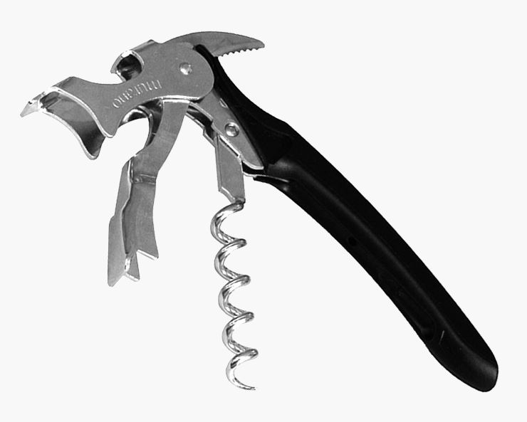 Cavatappi doppia leva 3 usi con manico in ferro nero