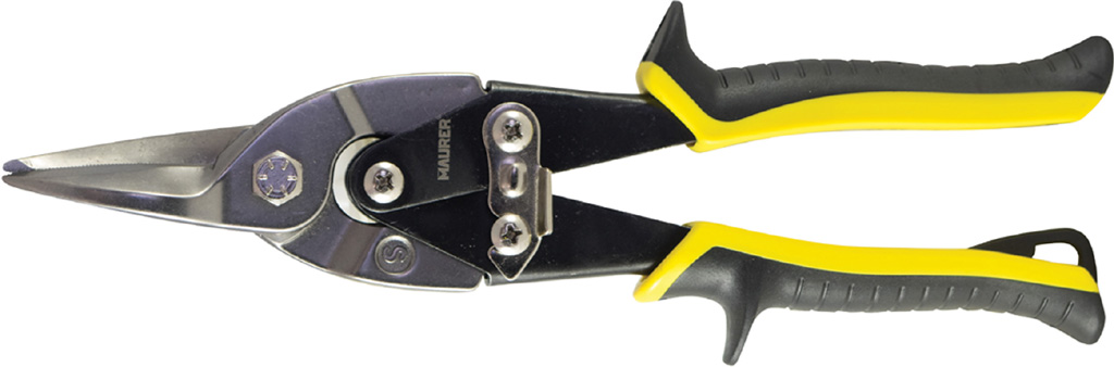 Cesoia a doppia leva MAURER taglio diritto - lame  in acciaio cromo vanadio - impugnature ricoperte in PVC. PER LAMIERE