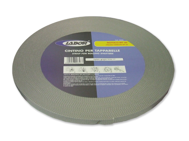 Cintino MM19 in fibra sintetica per tapparelle in rotoli da 50 metri grigio. Gr.9/mt.