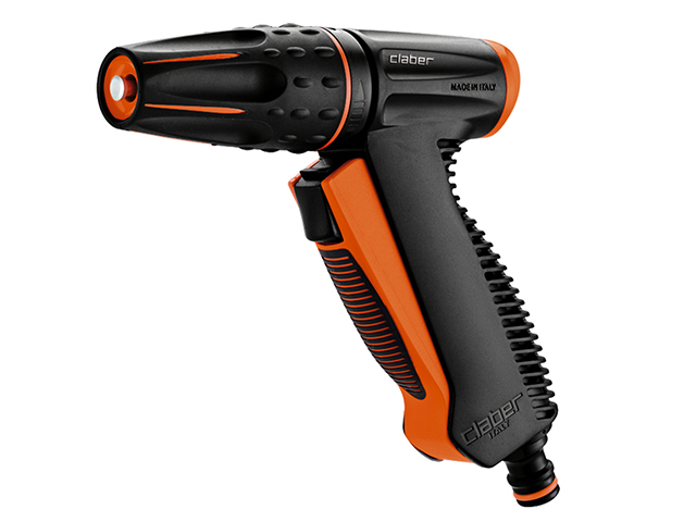 Claber 9561 Precision. Lancia a pistola con nuova impugnatura anatomica gommata e comodo meccanismo anteriore a pulsante per l'a