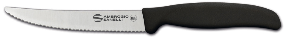 Coltello BISTECCA DENTATO CM12  linea SUPRA. I materiali utilizzati sono sterilizzabili, resistenti alla corrosione ed alle elev