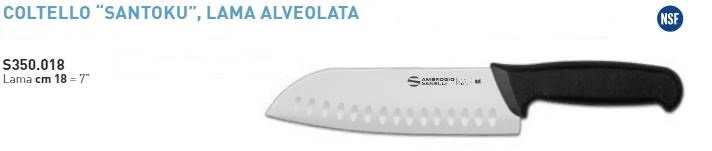 COLTELLO SANTOKU LAMA ALVEOLATA CM18 linea SUPRA. I materiali utilizzati sono sterilizzabili, resistenti alla corrosione ed alle