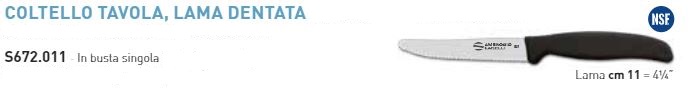 COLTELLO TAVOLA DENTATO CM11 linea SUPRA. I materiali utilizzati sono sterilizzabili, resistenti alla corrosione ed alle elevate