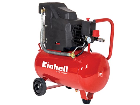 Compressore da 24 litri. Potenza 1500 Watt, motore da 2HP, pressione massima 8 bar. Lubrificato, con serbatoio garantito 10 anni