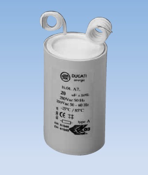 Condensatore di rifasamento, CONDESATORE PER LAMPADE 6,3UF 250V CAVETTI L. Condensatore per lampade 250V. Il dielettrico è in fi